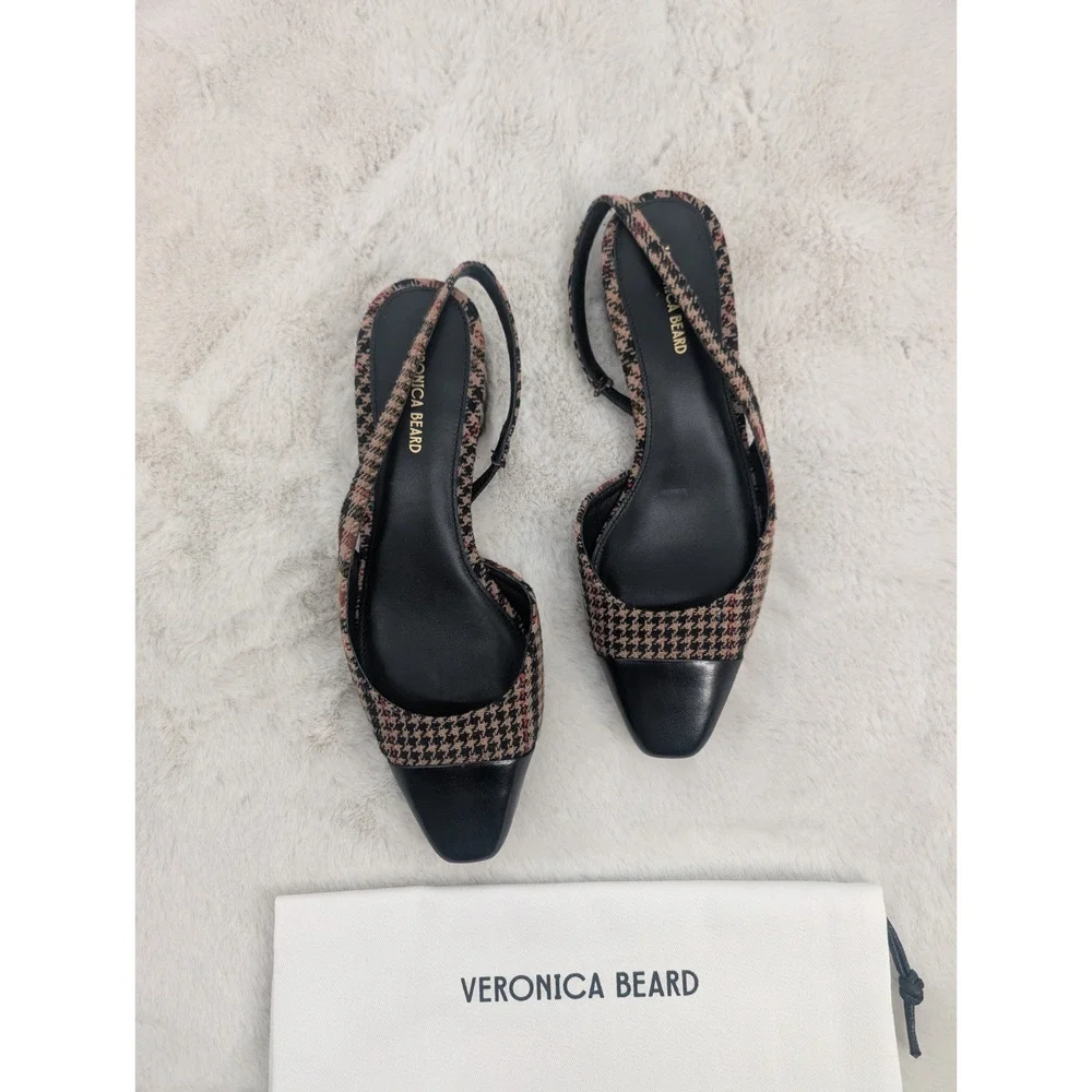 NIB Veronica Beard Cecile Plaid Cap-Toe Slingback Size US 7M Camel Multi